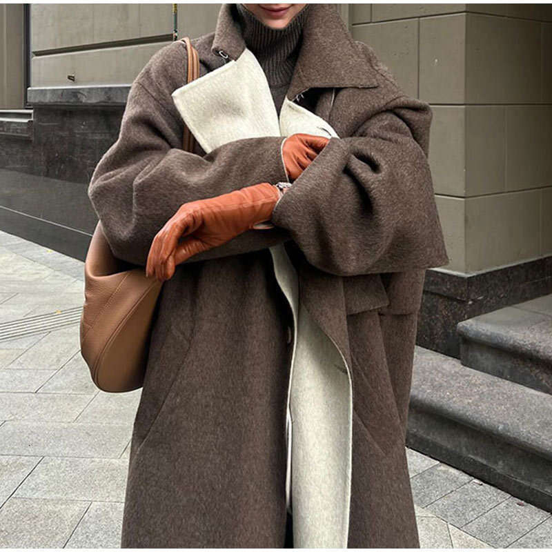 -Collar Woolen Coat, Fashionable Women's Autumn And Winter Temperament Elegant Long Coat