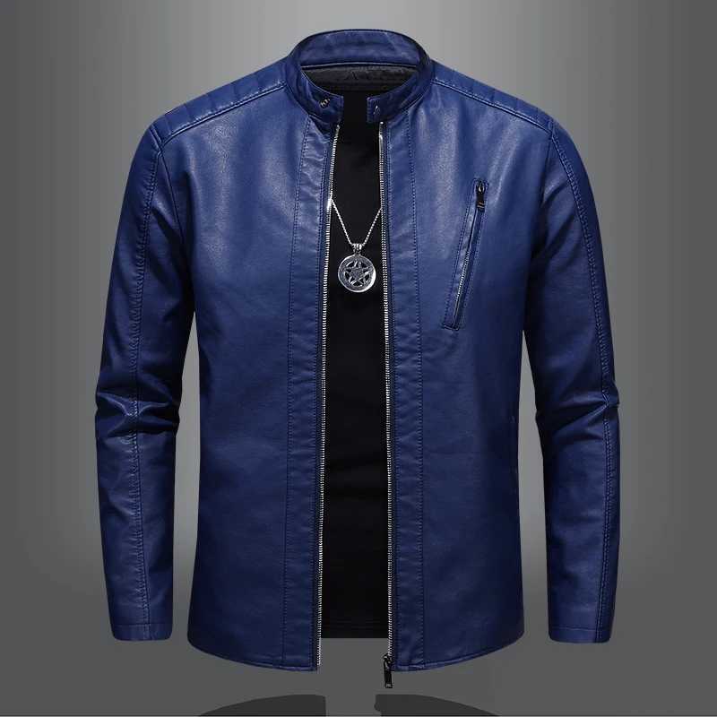Leather Jacket Mens Jacket Trendy Handsome British Style Spring New Retro Stand Collar Casual Motorcycle Leather Jacket WindproofT250311