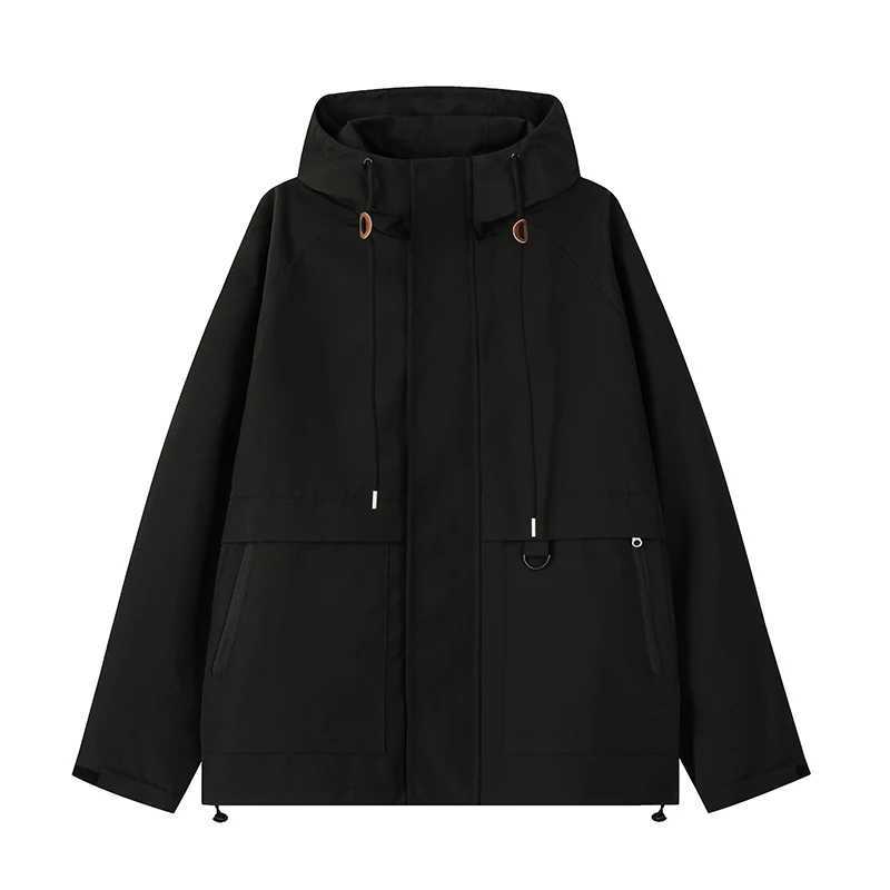 Mens Outdoor Jacket Classic Solid Color Hooded Jacket Plus Size Loose Waterproof Windbreaker Casual Man Women CoatT250311