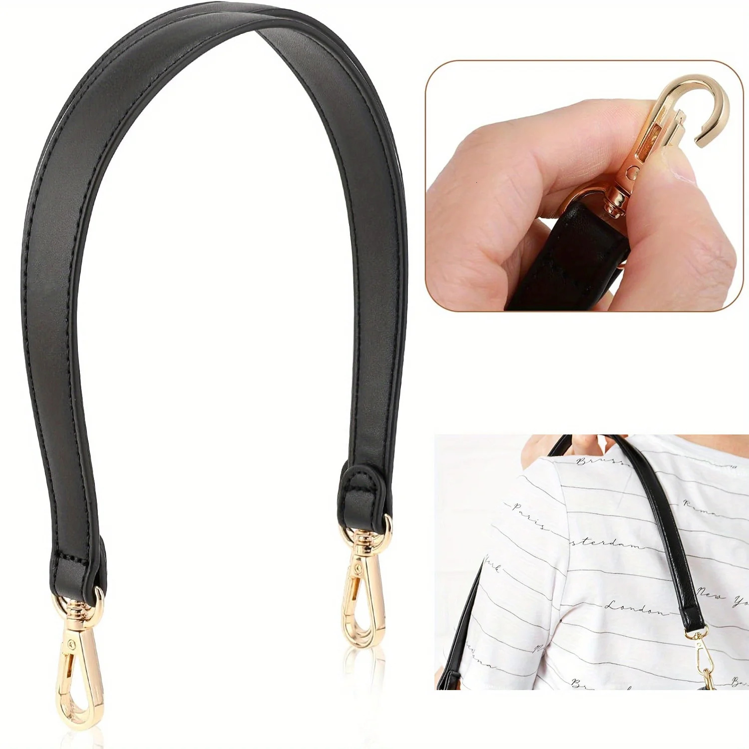 Shoulder bag black leather wallet shoulder strap handle 19 inch alternative with sliding buckle 250311