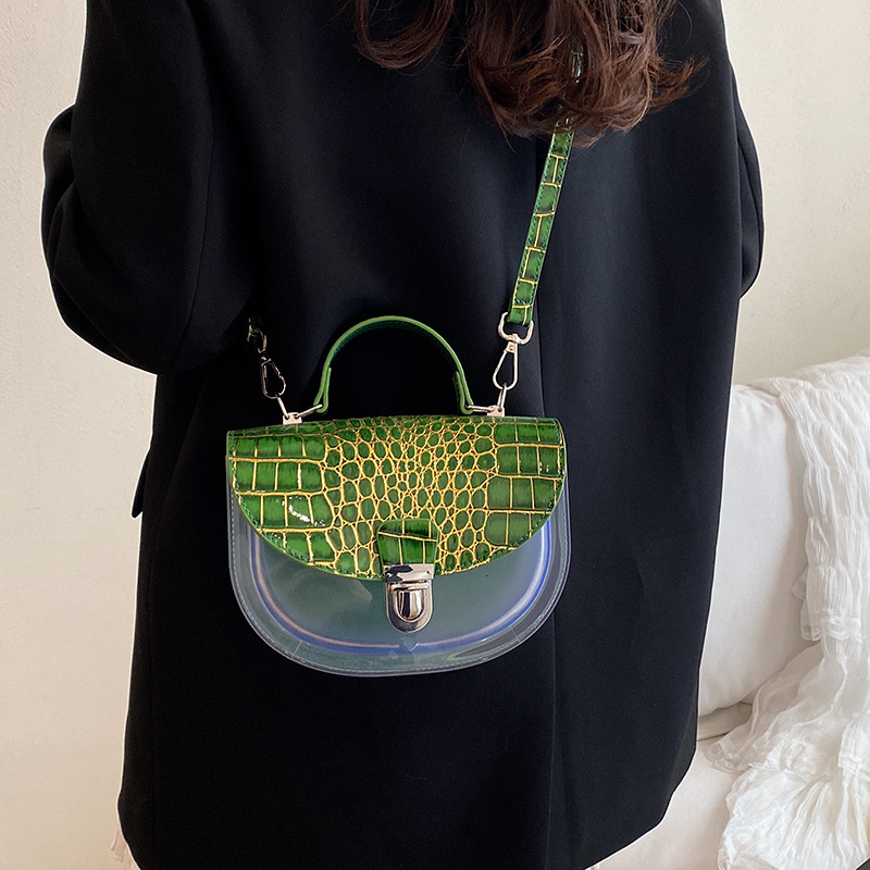 PU Women's 2025 New Korean Edition Fashion Stone Pattern Shoulder Instagram Internet Celebrity Handheld Transparent Crossbody Saddle Bag