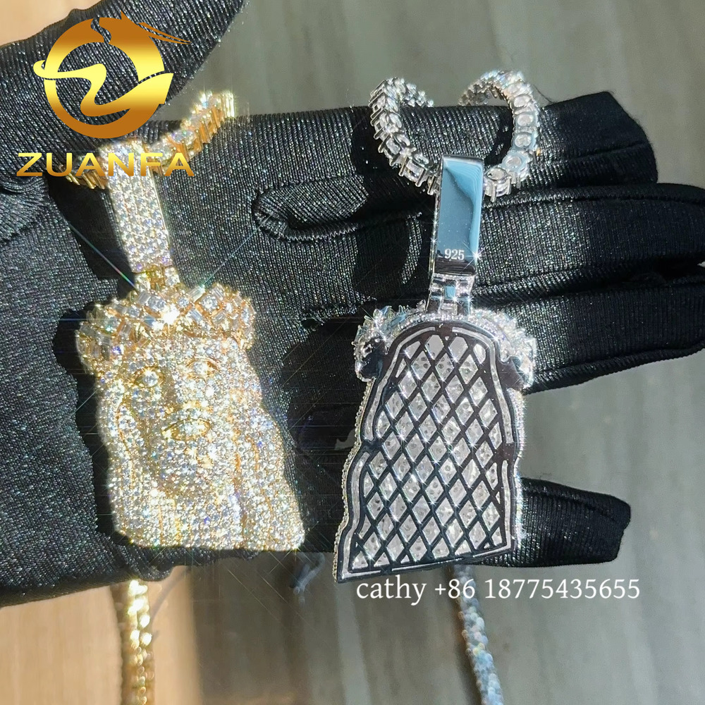 Ready to Ship Iced Out Jesus Head Pendant Moissanite Diamond 925 Silver Hip Hop Pendant for Tennis Chain Cuban Link Chain