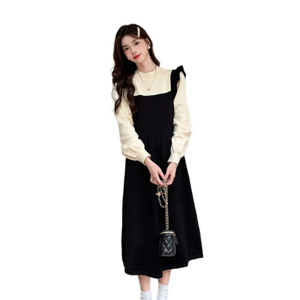 Maternity Dress Autumn Winter Long Sleeve Stitching Fake Two Pieces Clothes for Pregnant Women Knitted Pregnancy DressesT250311