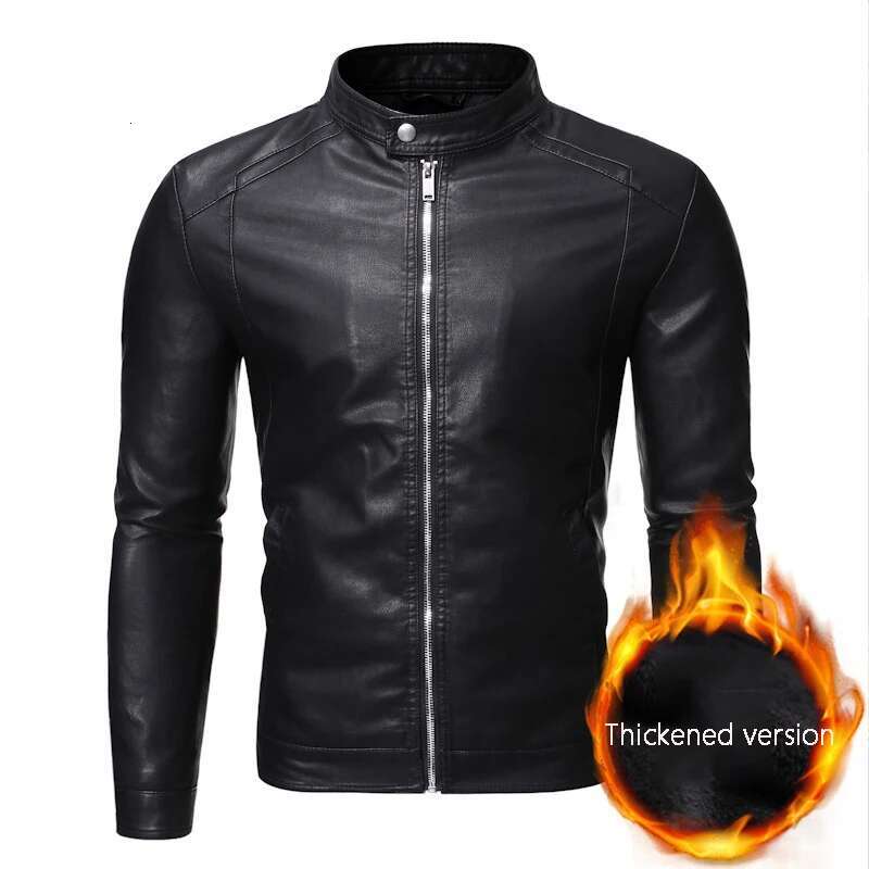 Men's Standing Collar Jacket Autumn Oversized Slim Motorcycle Cycg Suit Winter Thickened PU Leather Work Clothes