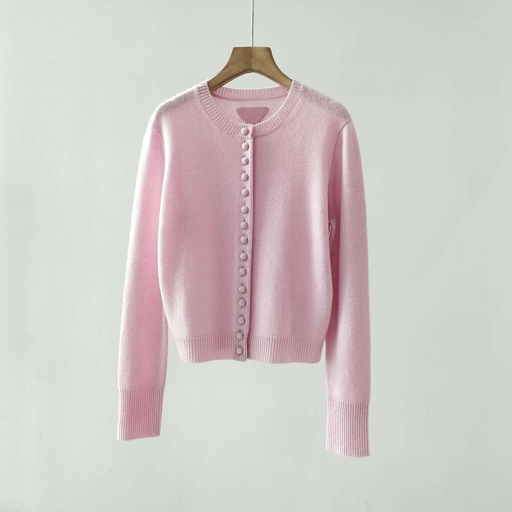 2024 Autumn And Winter New Women's Clothing Triangle Sticker Cloth Home Sweater Bag Buckle Technology Round Neck Cashmere Cardigan Jacket For Wom