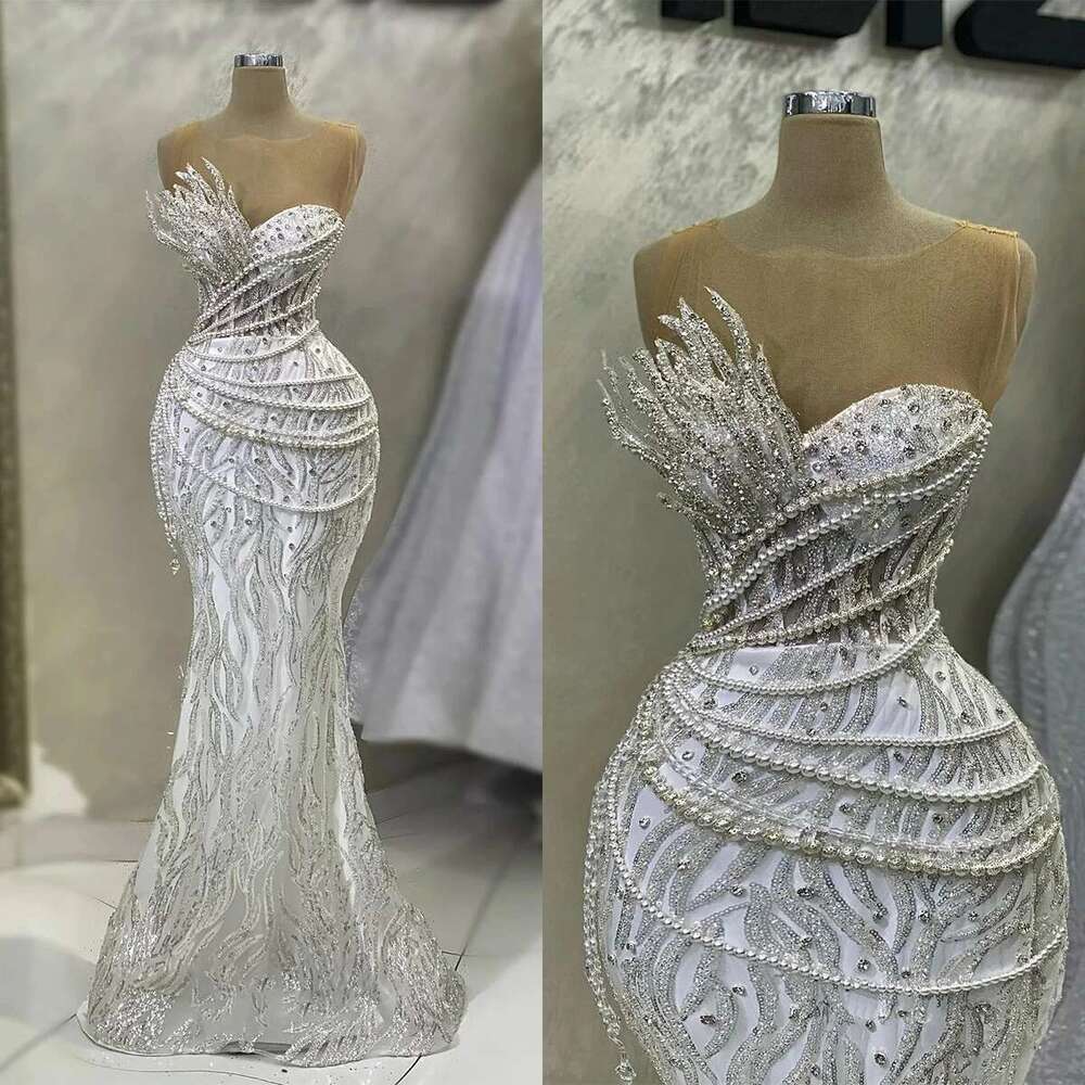 Sleeveless Wedding Dresses Laces, Beads, Beading Mermaid Dresses, Bright Crystal Dress
