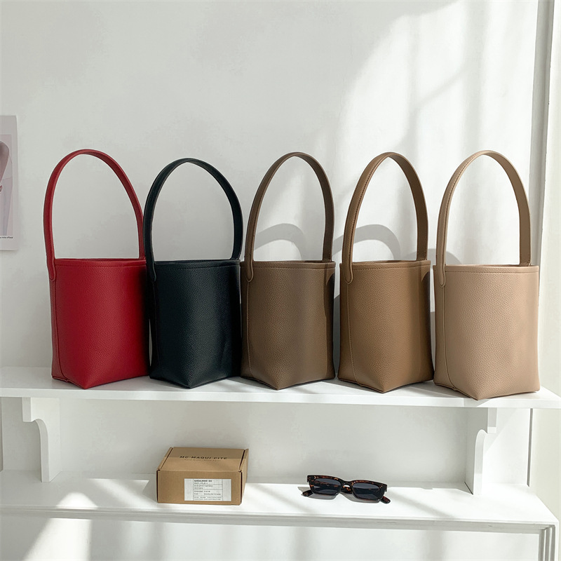 Large capacity handbag underarm cylinder bag pu matte leather bucket bag
