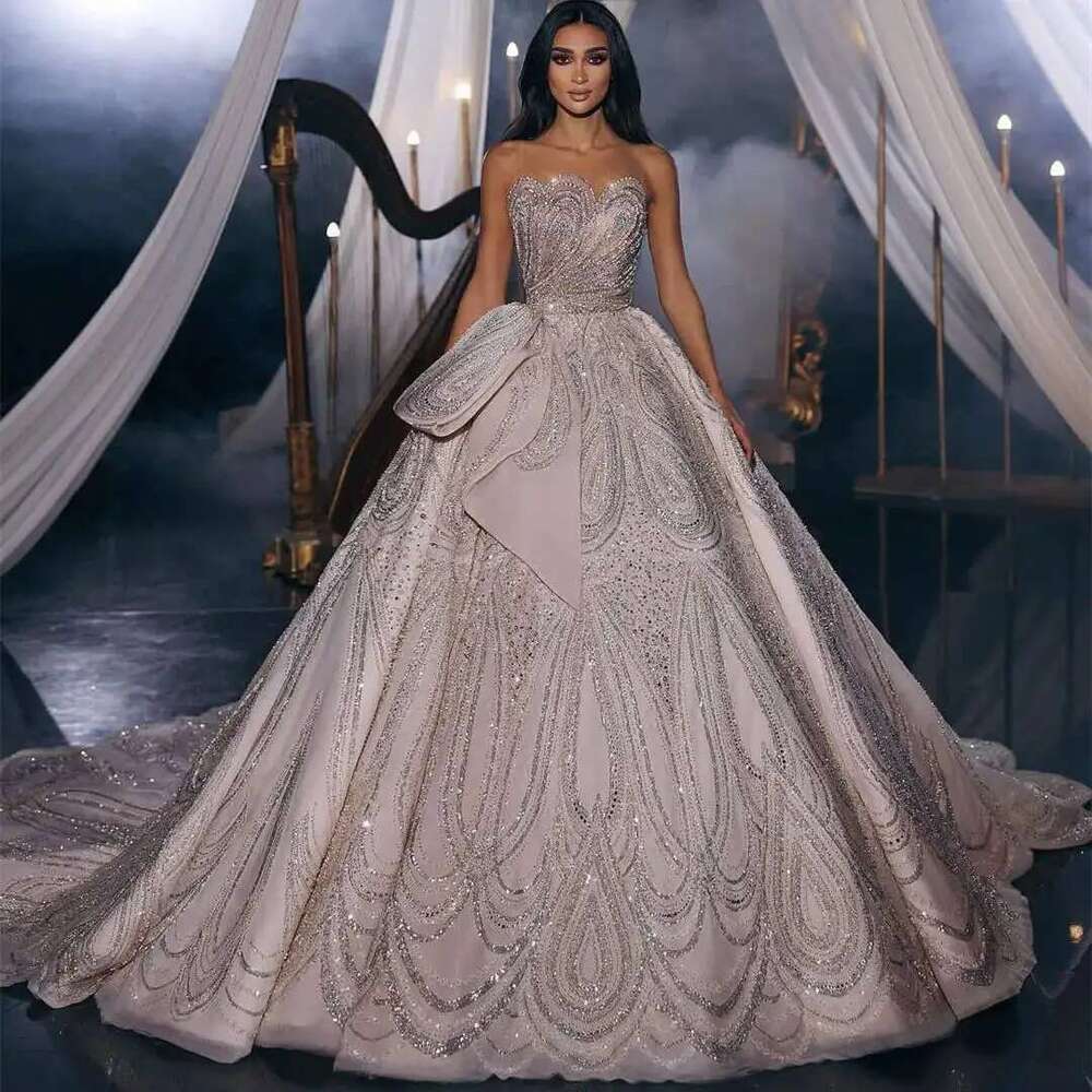 Classic Sleeveless Ball Gown Wedding Cute Strapless Lace Bridal Dresses Glitter Made to Order robe
