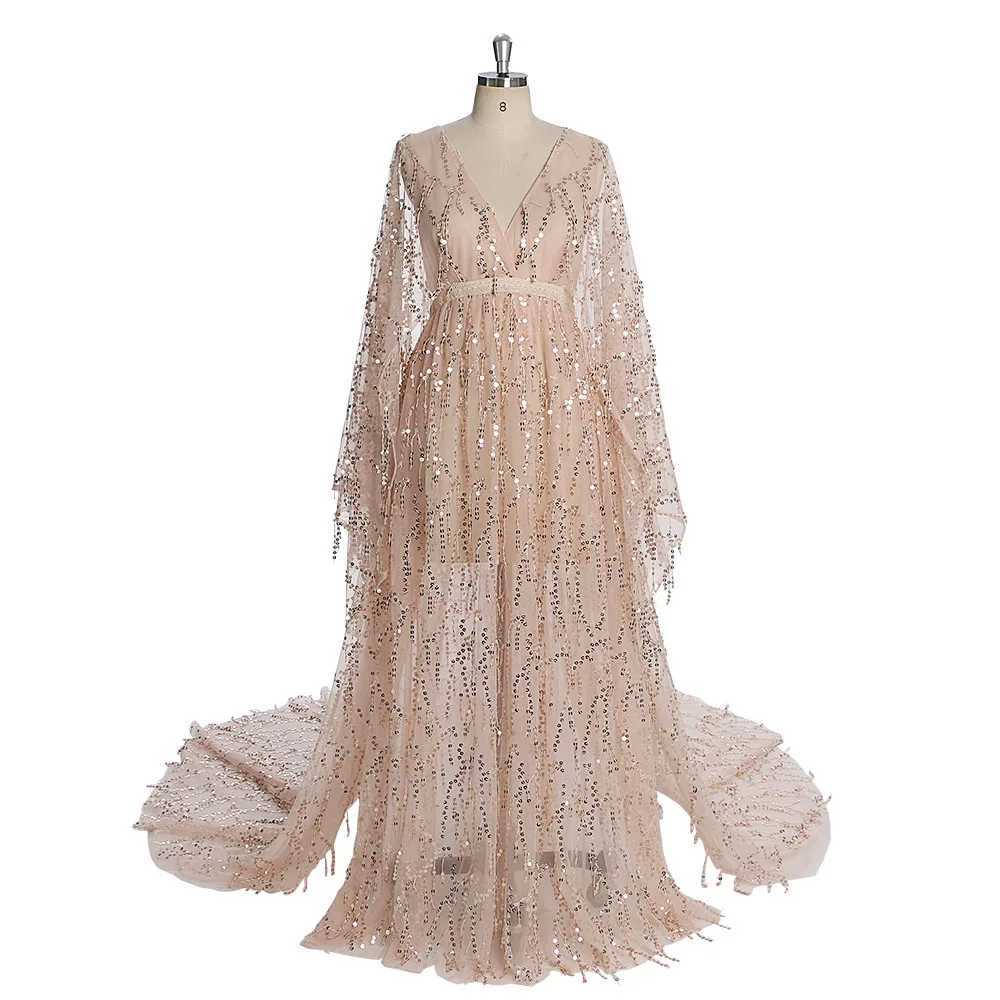 Sparkle See Through Long Sleeves Bohemian Dress for Photo Shoot Maternity Gown for Baby Showers Plus Size YEWEN YW231034 X250224