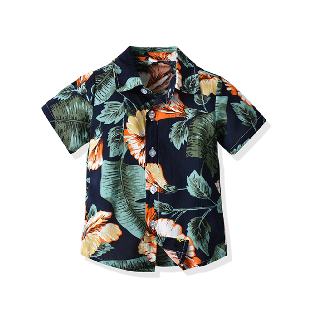 Ddmyshoesvip Children Shirt Summer Short Sleeved Flower Collar Cardigan Boys Versatile Casual Cotton Top New Clothing