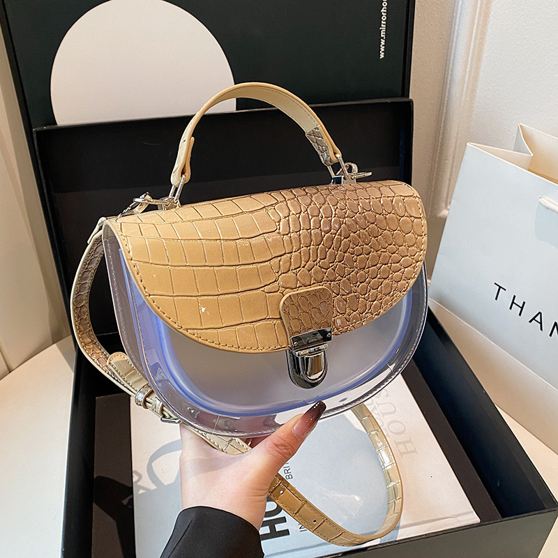 PU Women's 2025 New Korean Edition Fashion Stone Pattern Shoulder Instagram Internet Celebrity Handheld Transparent Crossbody Saddle Bag