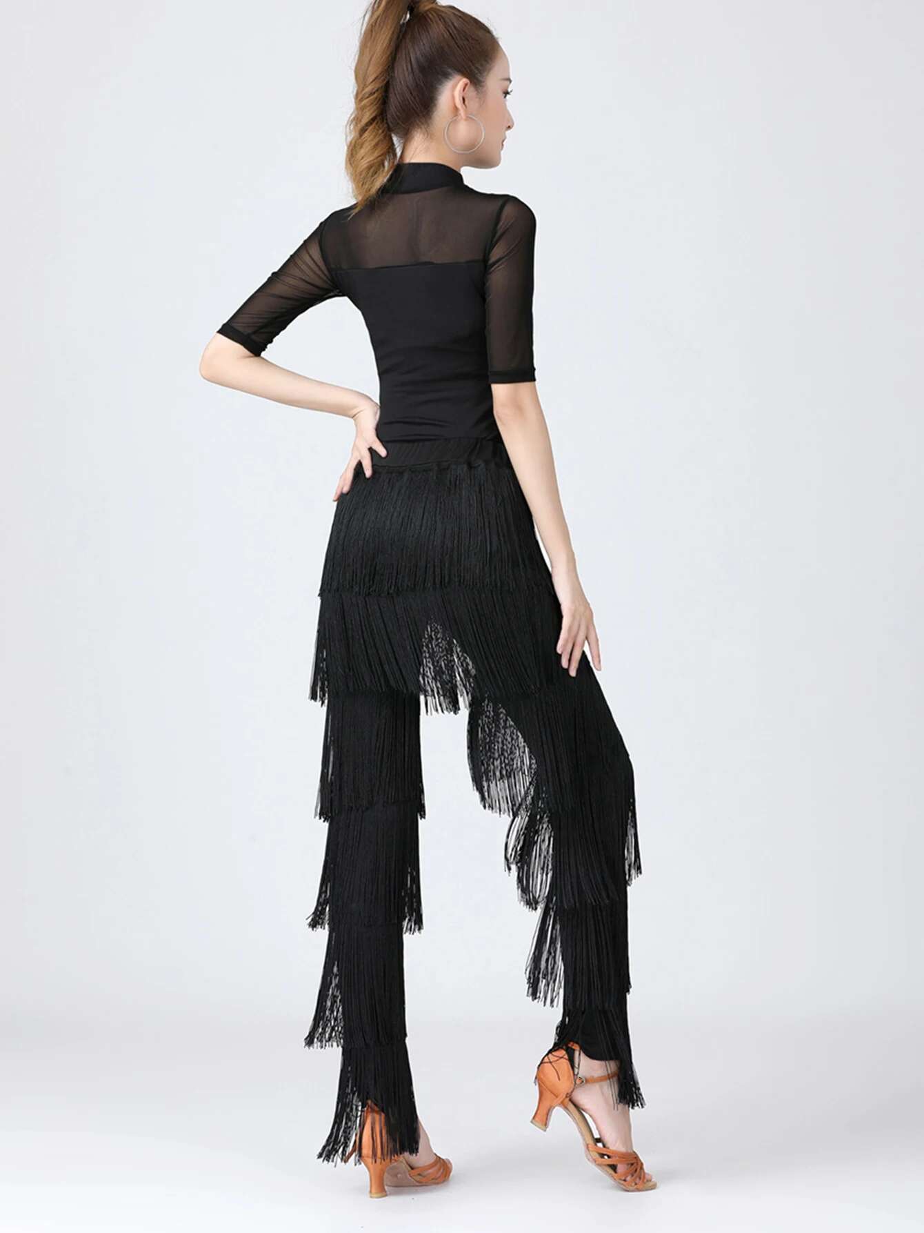 2024 Sexy New In Women Fringed Multi-Layer Solid Color Dance Trousers Tassels Party Pants Female Clothes Plus Size