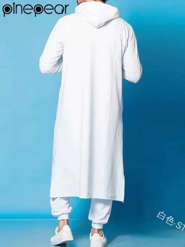 Muslim Men Jubba Thobe Dubai Turkey Kaftan Long Hoodies Islamic Saudi Arabic Sweatshirts Robe Casual Loose Blouse Male ClothingXJ250310