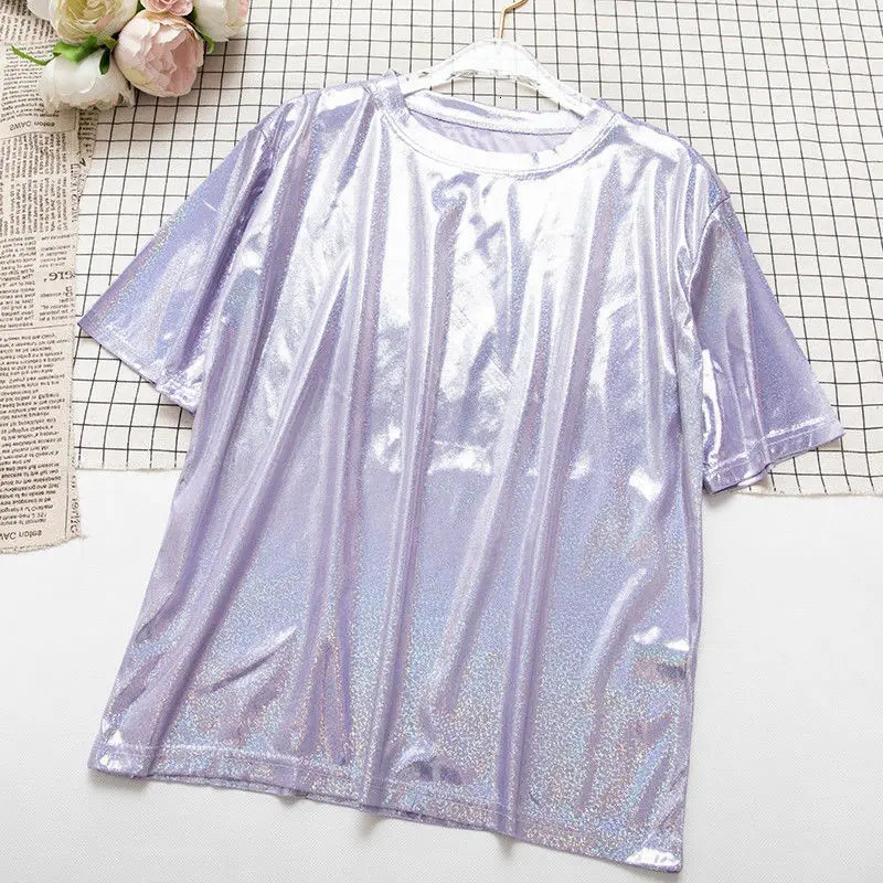 Shiny short sleeved T-shirt fashionable summer mens stage costume DJ top 250310