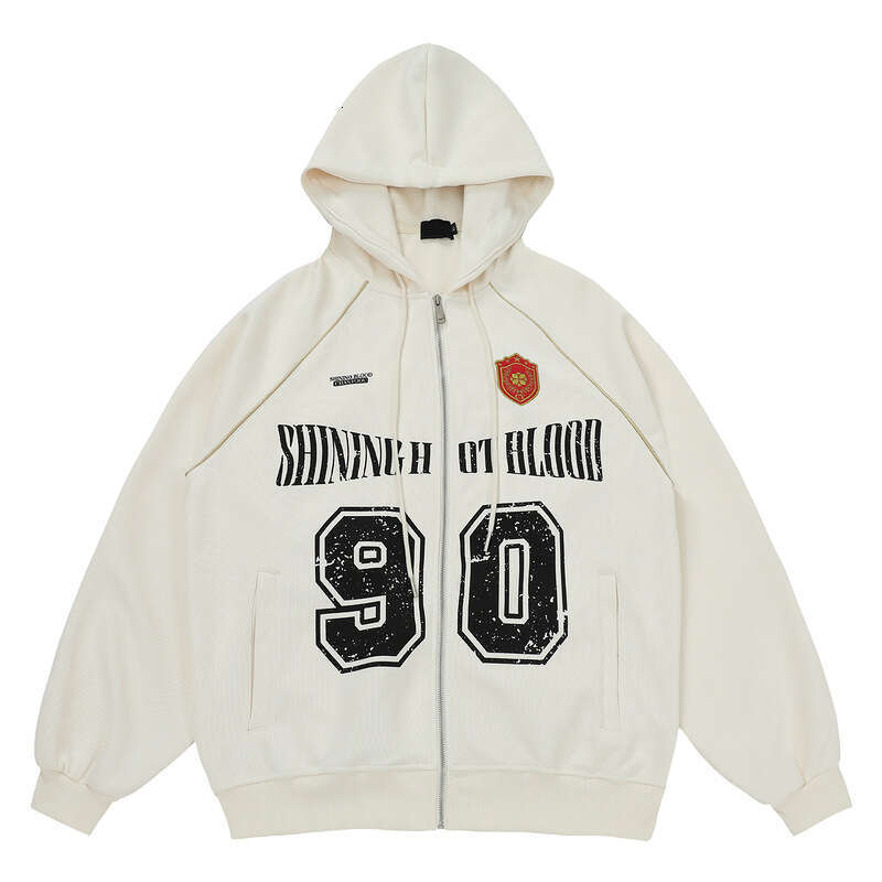 Red Sports Hooded Sweatshirt Cardigan Jacket Men's And Women's Loose American Style Sportswear Top Trendy