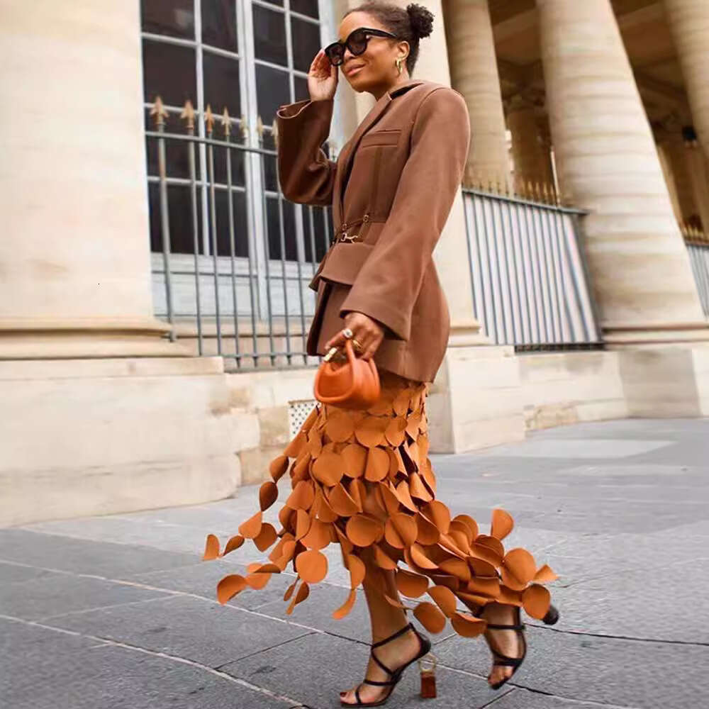 Fashionable Design Long Hip Bag 2024 Spring New Collection Splicing Round Disc Tassel High Waist Skirt