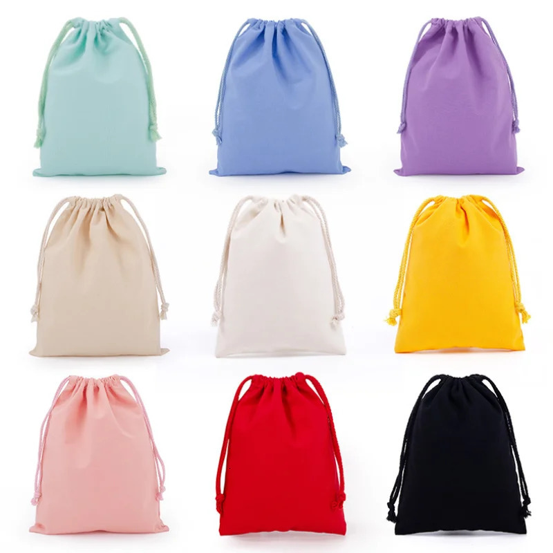 Cotton Drawstring Storage Bag White Canvas Bags for Candy Gift Package Pouch Reusable Home Sundries Organize Dustproof Sacks R250311