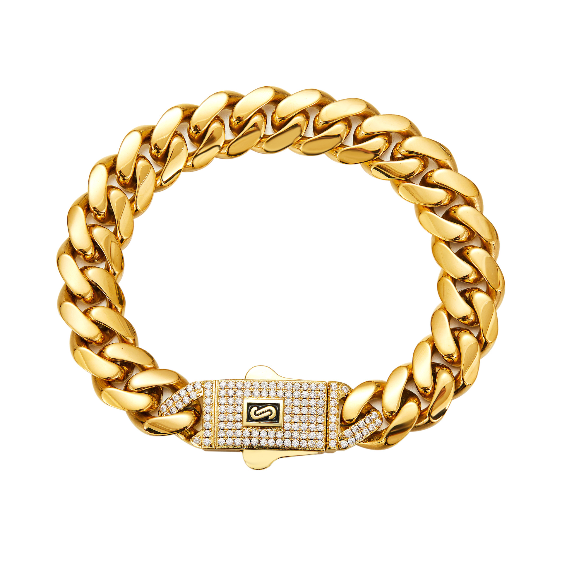 Hip Hop Solid Stainless Steel Cuban Chain Necklace Bracelet Jewelry Spring Clasp Accessories