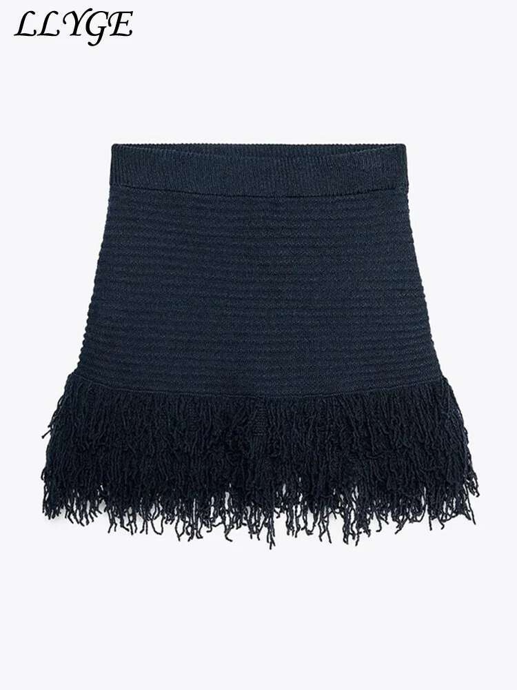 Knit Tassel Cardigans Mini Skirt Set Women Hollow Out Single-Breasted Cardigan Short A-E Skirts 2025 Spring Lady Chic Outfits