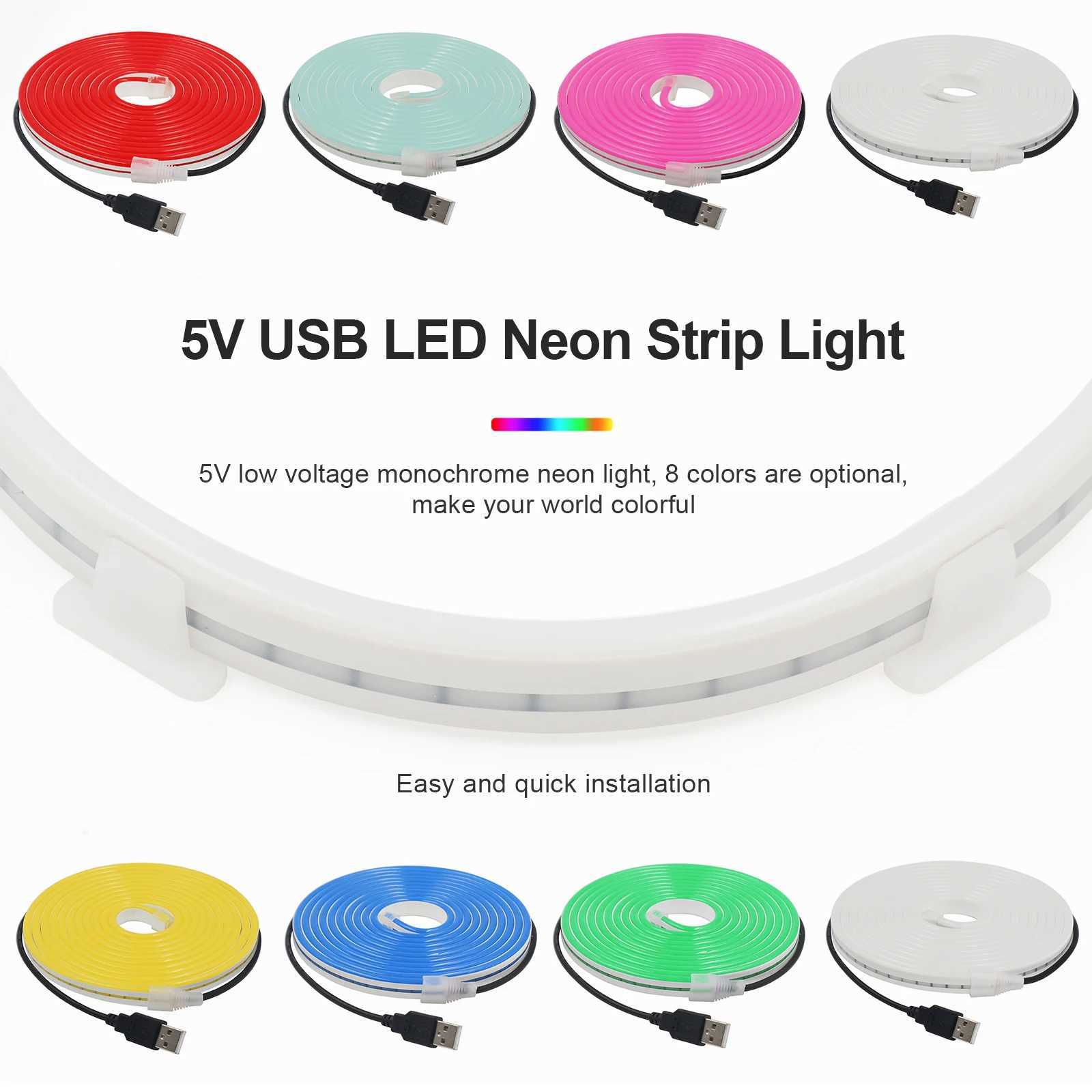 USB Neon LED Strip Light DC 5V 2835 120LEDs./ M Waterproof Flexible Neon Rope Light Red Blue White Pink Green Tape Room Backlight Z250311