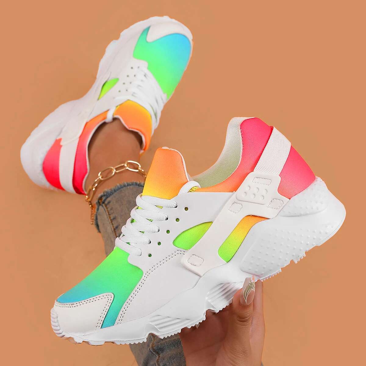 2025 New Rainbow Designer Trendy Fashion Sneakers Wedge shaped Women's Vulcanized Breathable Comfortable Casual Women's Shoes