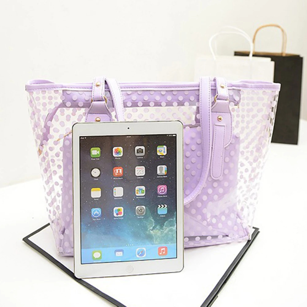 Women Transparent Handbag Candy Color Round Dot Decor Compound Beach Shoulder Bag Luxury Crossbody Fashion PVC Messenger 2023 R250311