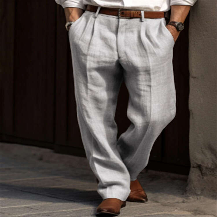 Men's en pants, double pleated front pocket, straight tube, solid color, comfortable, breathable, casual, daily vacation, cotton blend, fashionab