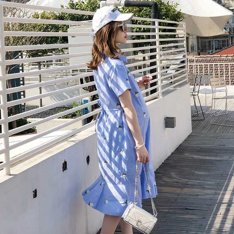 Maternity Dresses Cotton Summer Clothes for Pregnant Women Fashion Oversized Mid Length Shirt Skirt Casual Pregnancy VestidosT250311