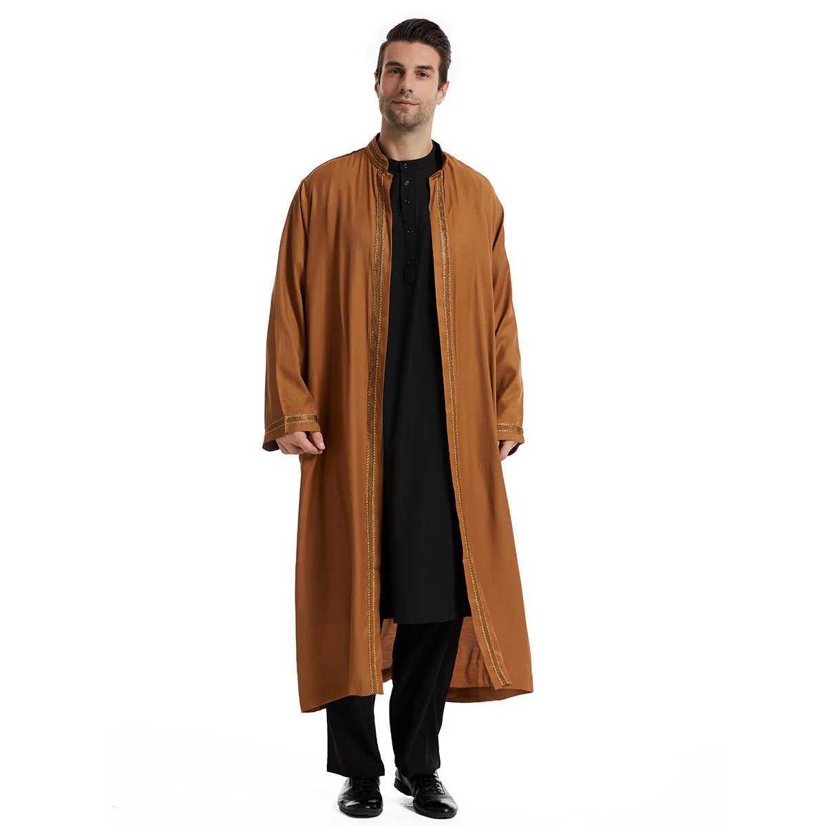Middle East Mens Dress Traditional Stand Collar Cardigan Dishdasha Kaftan Eid Muslim Islamic Abayas Ramadan Morocco DubaiXJ250310