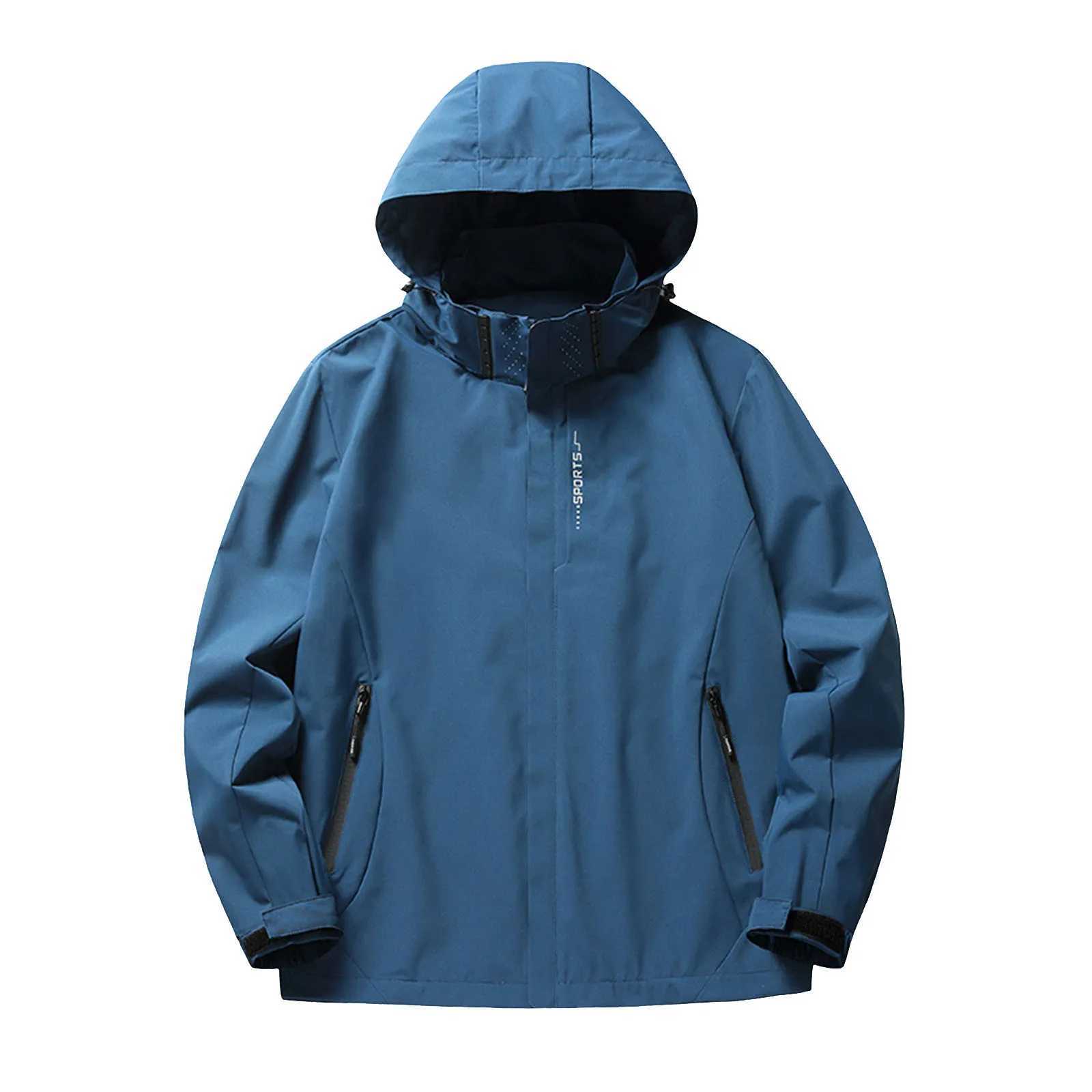 Mens Waterproof Jacket Outdoor Lightweight Hooded Gym Sport Windbreaker Solid Color Windproof Anoraks Winter Jackets For MenT250311