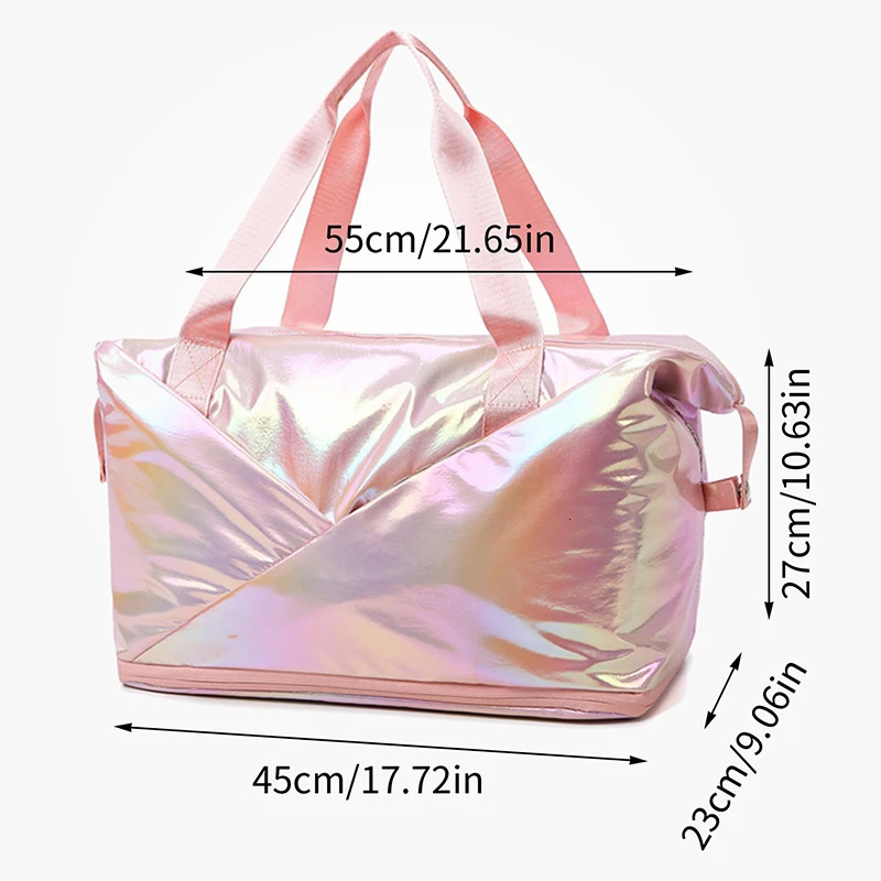 Womens Laser Colorful Large Capacity Folding Travel Luggage Storage Bag Sports Gym Yoga Handbags Waterproof Shoulder Bags 250311