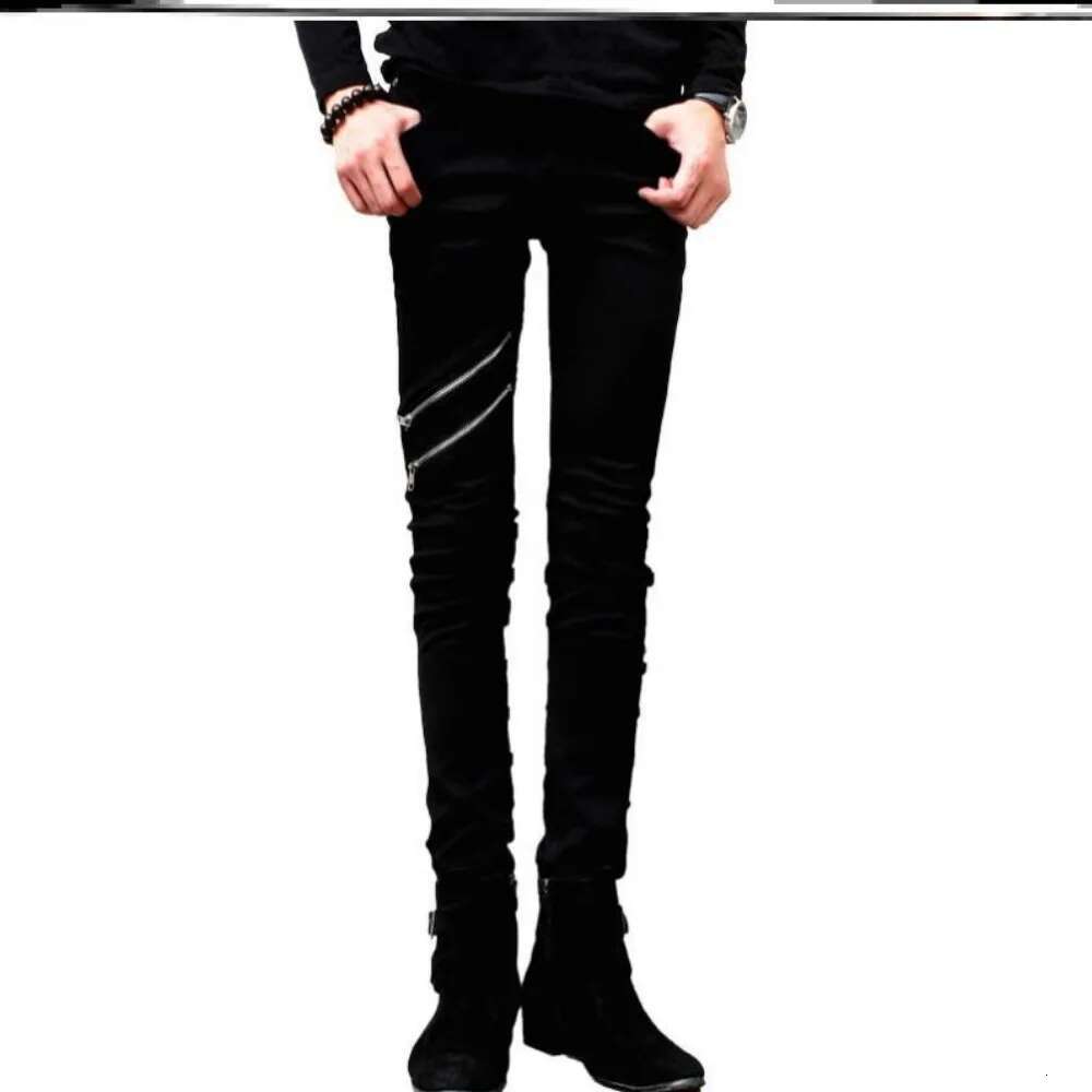 2025 Men s Pants New Casual Zipper Designer Men s Jeans Denim Pants New Trend Fashionable Black Slim Fit Elastic Pencil Pants Men s Style