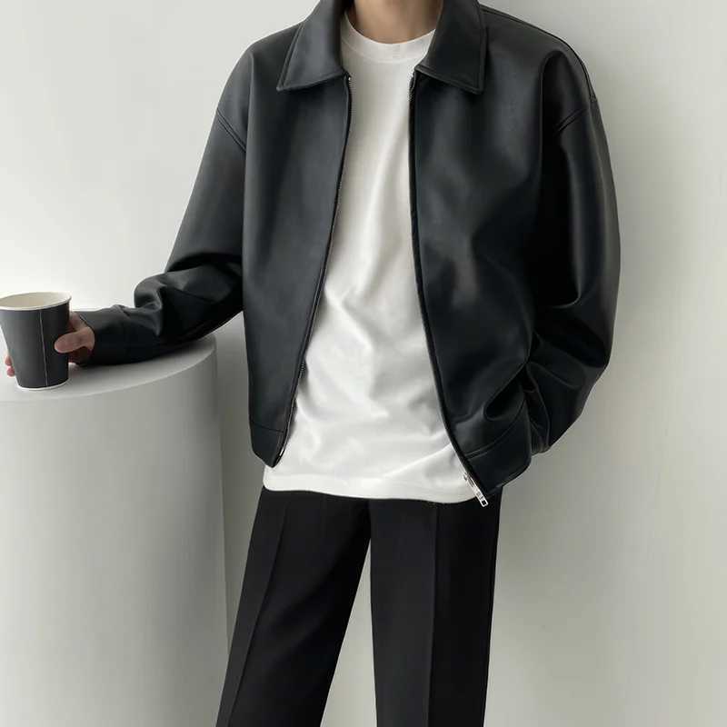 Autumn Black Leather Jacket Men Fashion Oversized Leather Jackets Mens Streetwear Korean Loose Hip-hop Bomber Jacket Men CoatT250311