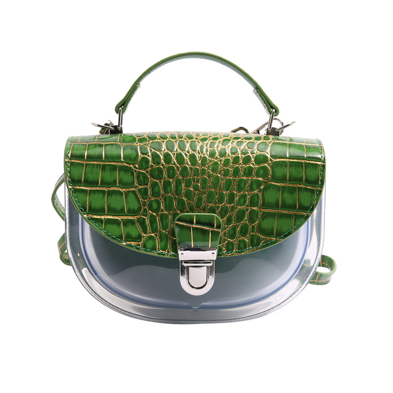 PU Women's 2025 New Korean Edition Fashion Stone Pattern Shoulder Instagram Internet Celebrity Handheld Transparent Crossbody Saddle Bag
