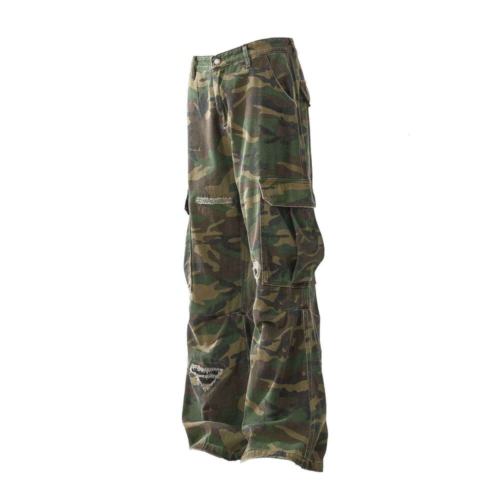 Jiayiku Trendy Brand 2025 New High Street American Style Piercing Personality Vibe Camouflage Work Clothes Casual Pants Micro Pull