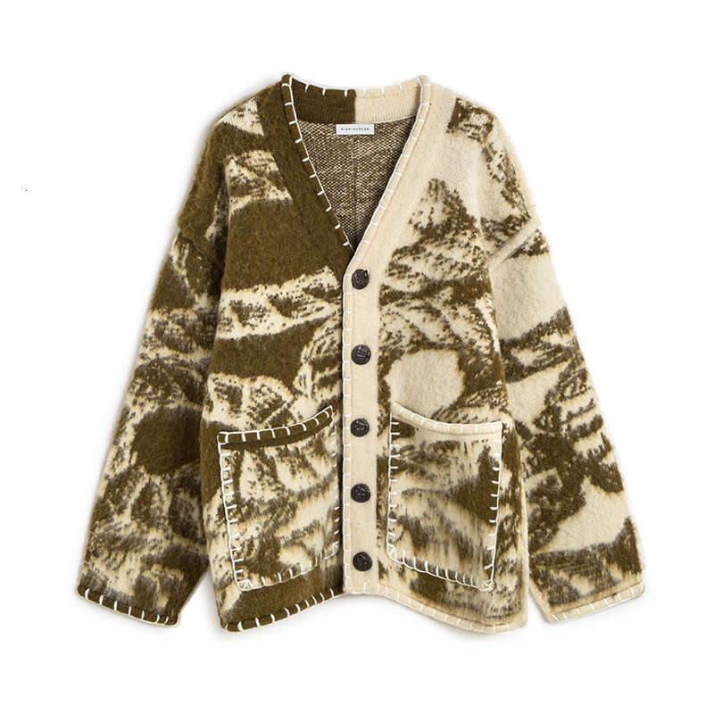 Australian Autumn Winter Totem Ethnic Style Knitted Cardigan, High-End Lazy Style, Loose And Medium Length Jacket
