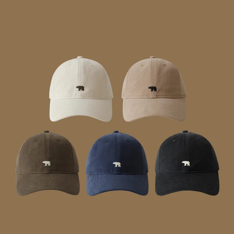 Fashionable Retro Polar Bear Embroidered Baseball Cap For Women Japanese Style Versatile Big Head Circumference Duckbill cap 250311