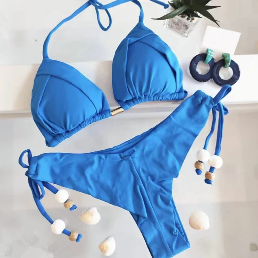 sexy women bikini brazilian triangle pushup swimsuit metal chain beach 250311
