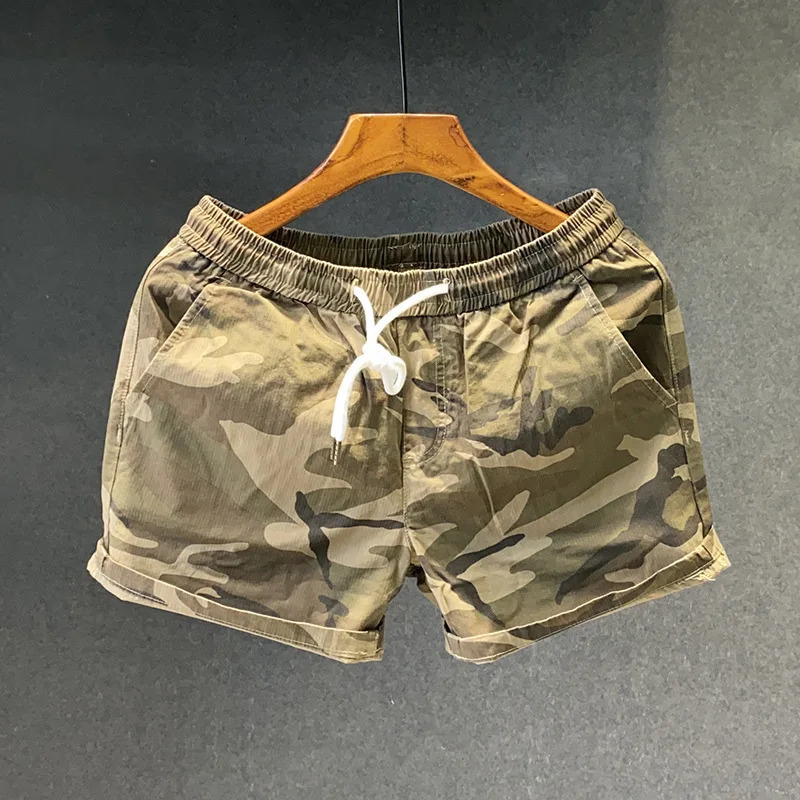 Summer Casual Camouflage Shorts Mens Elastic Waist Mid-Length Pants Loose Three-Quarter Trendy Sports Beach Pants 250310