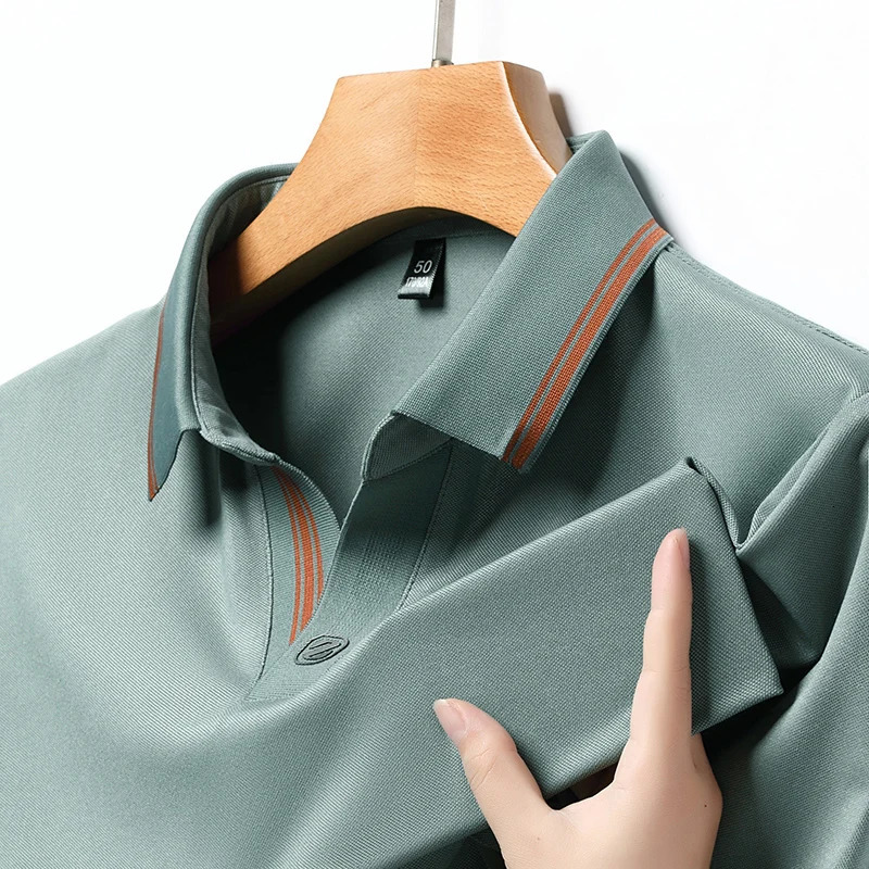 High End Summer Mens Lapel ed Print Ice Silk Short Sleeve Polo Shirt Business Casual TShirt Clothing 250311