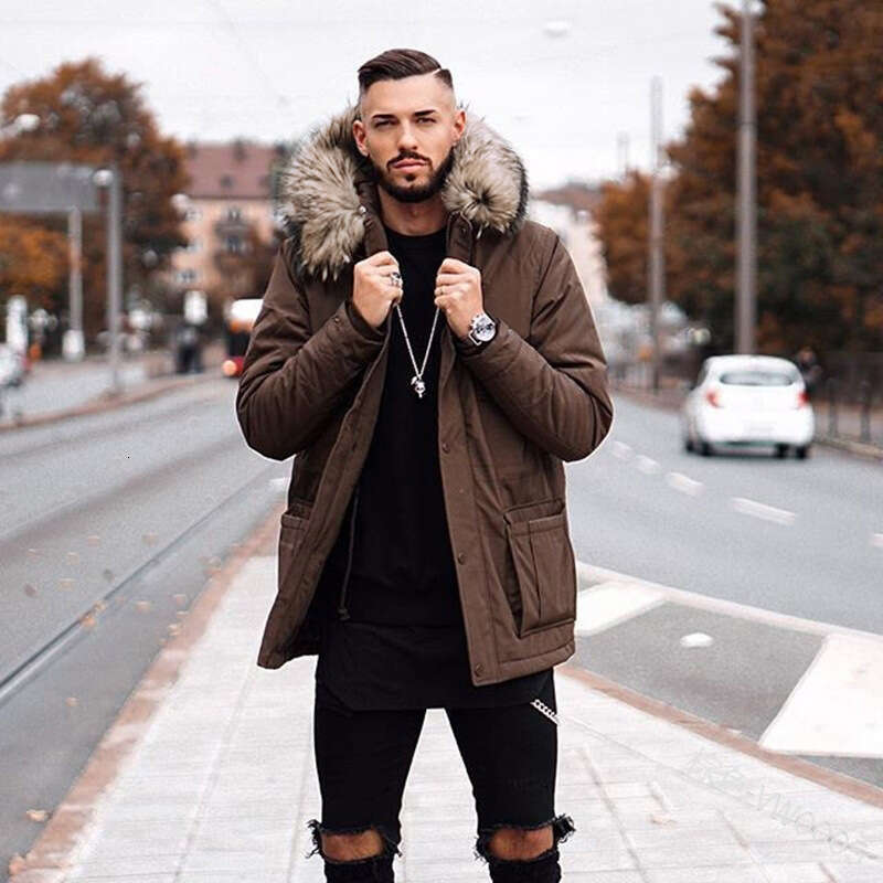 2021 Autumn/Winter New Men's Jacket Medium To Long Hair Collar Cotton Coat W120
