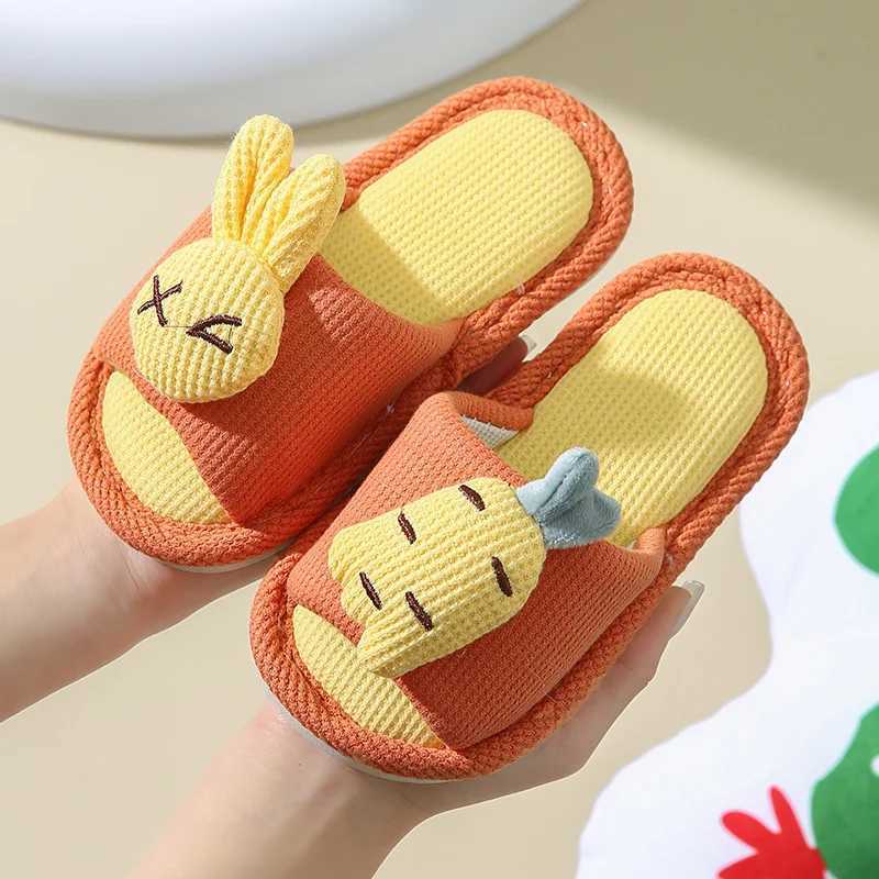 Cartoon Kids Slippers Soft Linen Household Parenting Boy Girls Indoor Slippers Non-Skid Fish Mouth Floor Slippers for ChildrenT250311