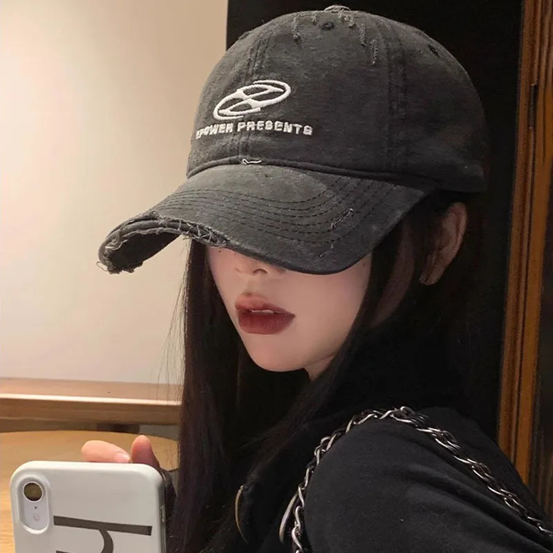 American Retro Washed Distressed Womens Baseball Cap Face Slimming Japanese Style Summer Sun Protection Hat with Letter n 250311
