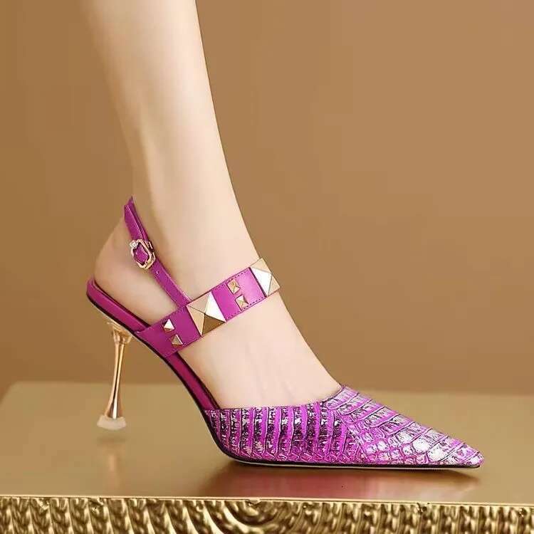 Large Elegant 34-43 Baotou Sandals for Women 41 New Rear Empty High Heels 42 Small Shallow Mouth One Button Single Shoes