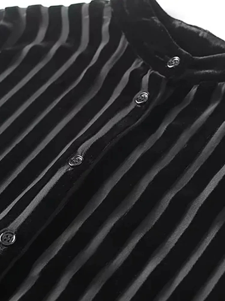 Womens Black Oversize Shirt Striped Velvet Shirts Woman Long Sleeve and Blouses Female Semi Sheer 250311