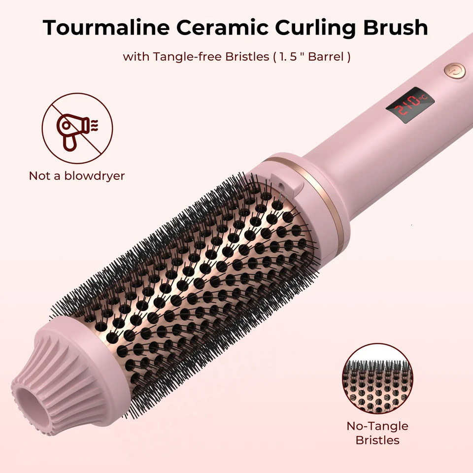 1.5 Inch Hair Curling Iron Brush Ceramic Thermal Brush Heated Round Brush Hair Electric Heating Brush Electric Hair Curler Comb 250311