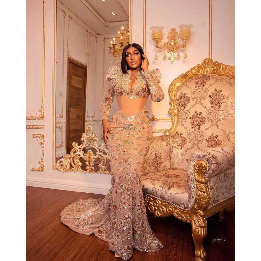 urious Arabic Aso Ebi Mermaid Gold Prom Dresses Beaded Crystals Formal Evening Party Birthday Gowns Customized