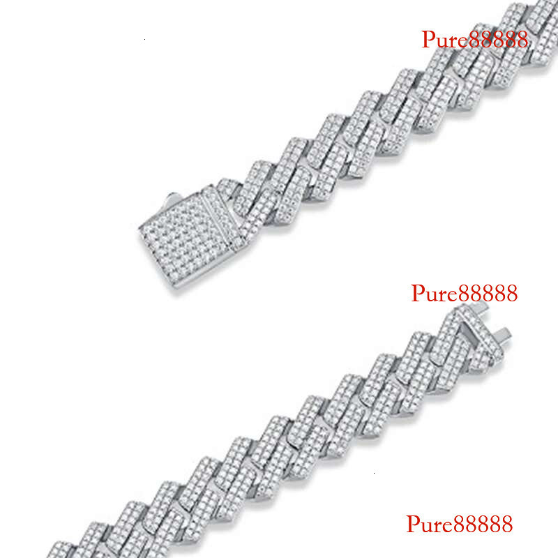 NeeTim 14mm Full Moissanite Cuban Necklaces for Men Women Sterg Sier with White Gold Plated Neck Chain Hip Hop Jewelry