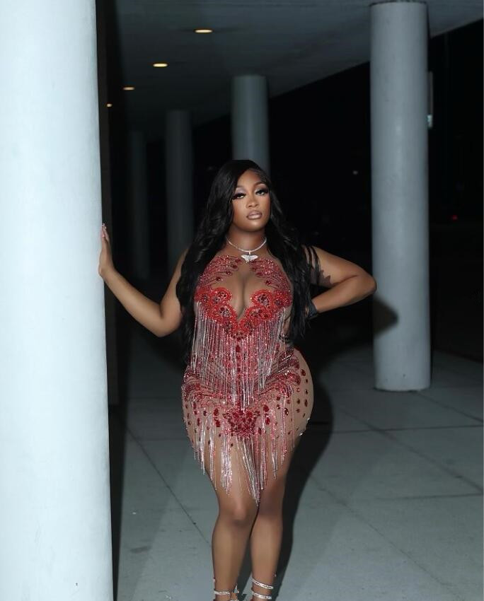 Red Silver Sparkly Short Prom Homecoming Dresses Black Girl Luxury Diamond Tassel Customsized Birthday Party Gala Gown evening
