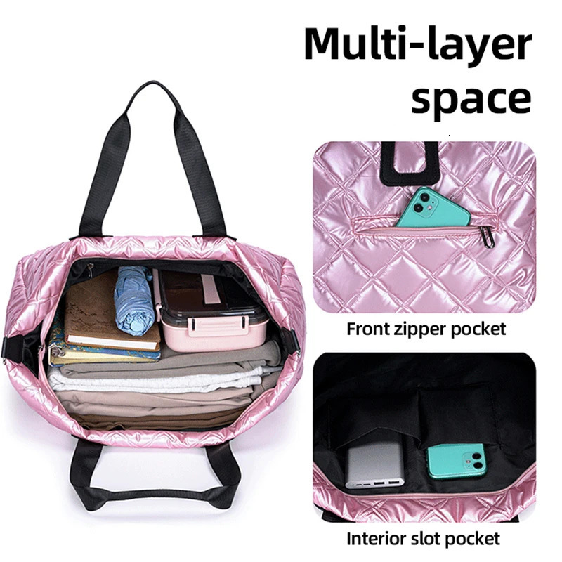 Travel Tote Bag Quilted Plaid Shoulder Duffle Bags Outdoor Camping Shopping Handbag Large Sport Gym Yoga Pack with Wet and Dry 250311